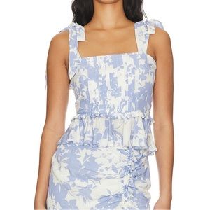 YUMI KIM REVOLVE Aroma Blouse Crop Top Early Riser Blue Tie Straps Small EUC